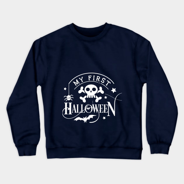 My first Halloween Vintage Halloween floral ghost graphic costume | Dark Colors Crewneck Sweatshirt by Designmagenta